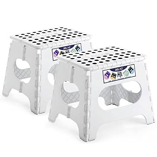 Delxo 11” Folding Step Stool in White,2 Pack Premium Heavy Duty Foldable Stool for Kids,Portable Collapsible Plastic Step Stool,Non Slip Folding Stools for Kitchen Bathroom Bedroom - delxousa