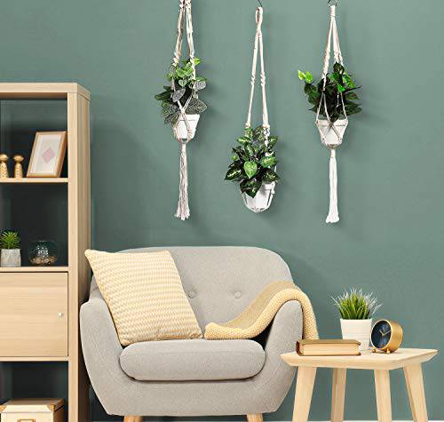 Delxo Macrame Wall Plant Hangers Kit of 5 Indoor Outdoor Wall Hanging Plant Holder with 10 Hooks, Large Medium Small Design Handmade Cotton Rope Hanging Planter Window Flower Pot Holder for Boho Decor - delxousa