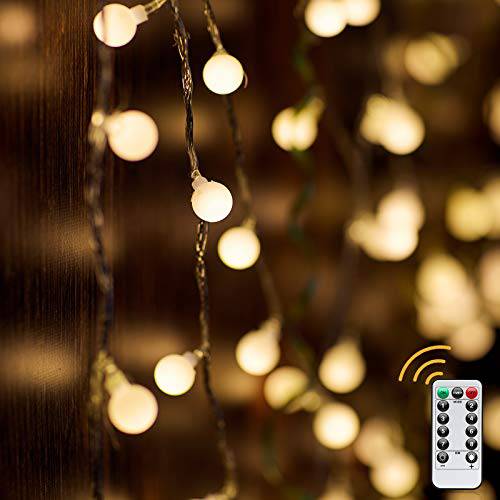 DELXO Globe String Lights with Remote, 50 LED Fairy Lights for Bedroom, Room Twinkle Lights, 8 Modes, Battery Power, Waterproof Decorative Lights for Outdoor Indoor Patio Christmas Party, Warm - delxousa