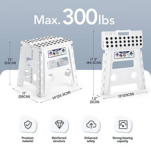 Delxo 13” Folding Step Stool in White,1 Pack Premium Heavy Duty Foldable Stool for Kids and Adults,Portable Collapsible Plastic Step Stool,Non Slip Folding Stools for Kitchen Bathroom Bedroom - delxousa