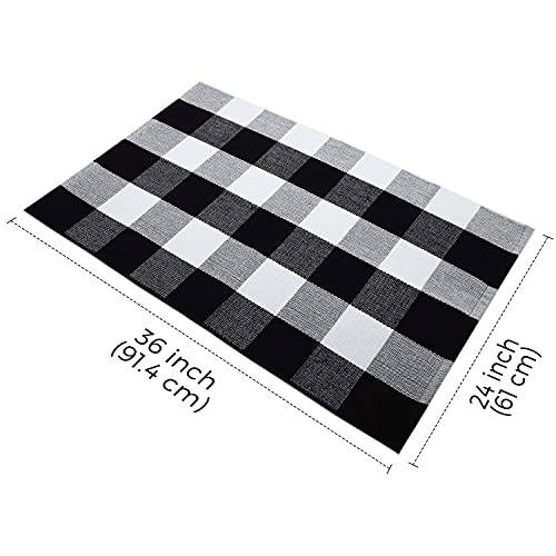 Buffalo Plaid Rug Layered Doormat Checkerboard Rug Black and White