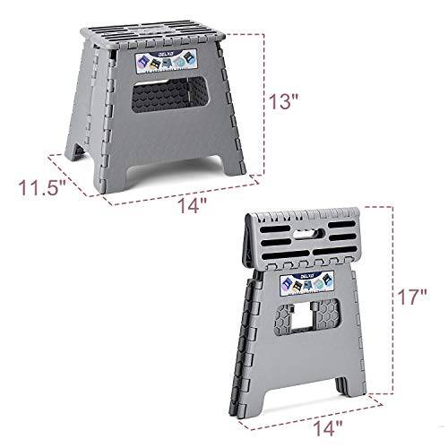 Delxo 13 Inch Folding Step Stool,1 Pack Plastic Stool in Gray,Extra-Thicken Kitchen Step Stool,Non Slip 2021 Strengthen Plastic Stepping Stool for Kids & Adults - delxousa