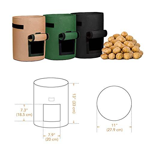 Delxo 3 Pack 10 Gallon Potato Grow Bags,Vegetable 10Gallons Grow Bags with Velcro Window , Double Layer Premium Breathable Nonwoven Cloth for Potato/Plant Container/Aeration Fabric Pots with Handles - delxousa