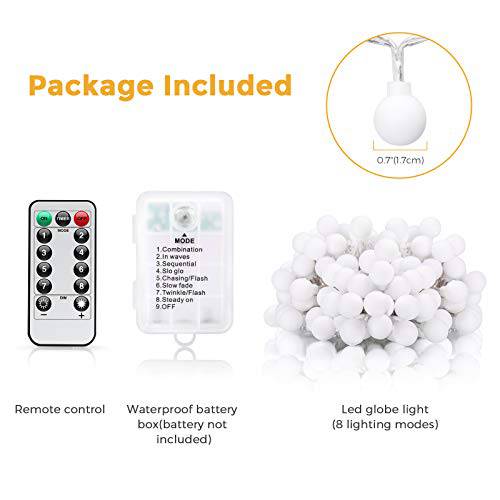 DELXO Globe String Lights with Remote, 50 LED Fairy Lights for Bedroom, Room Twinkle Lights, 8 Modes, Battery Power, Waterproof Decorative Lights for Outdoor Indoor Patio Christmas Party, Color - delxousa