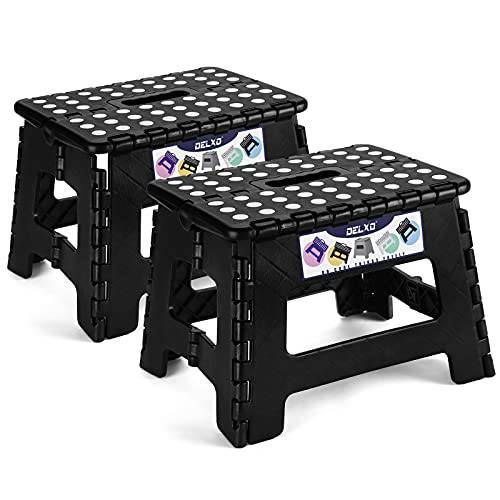 Delxo 9” Folding Step Stool in Black,2 Pack Premium Heavy Duty Foldable Stool for Kids,Portable Collapsible Plastic Step Stool,Non Slip Folding Stools for Kitchen Bathroom Bedroom - delxousa