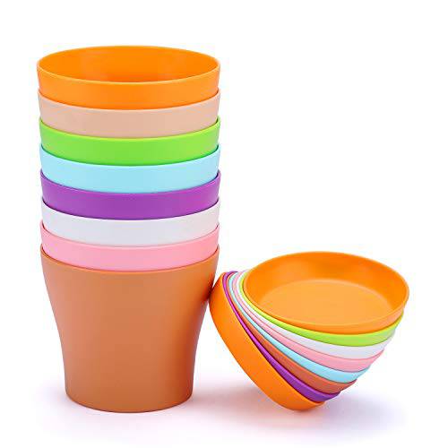 Delxo 8 Pcs 4" Plastic Plants Nursery Pots Reusable Plant Seeding Nursery Pot ，Colorful Flower Plant Container Seed Starting Pots with Pallet,8 Colors - delxousa