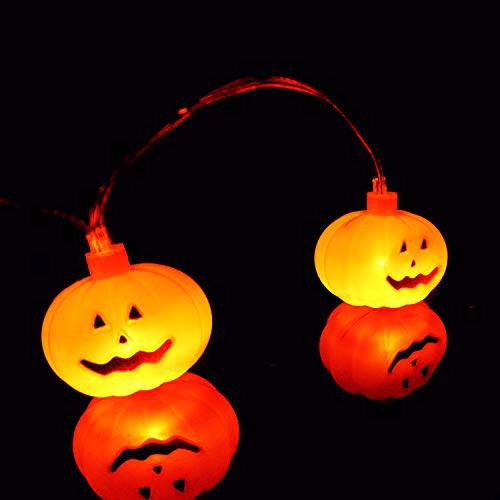 Delxo Halloween Decorations String Lights, 20 LED Pumpkin String Lights 9.8 Feet for Halloween Party Outdoor & Indoor, Battery Powered 2 Modes Steady/Flickering Lights Waterproof Decorate Pumpkin - delxousa