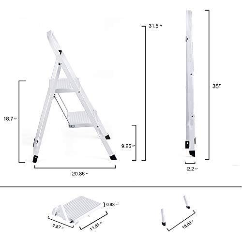 Delxo 2 Step Ladder Folding Step Stool Ladder with Handgrip Anti-Slip Sturdy and Wide Pedal Multi-Use for Household and Office Portable Step Stool Steel 300lbs White (2 feet) - delxousa