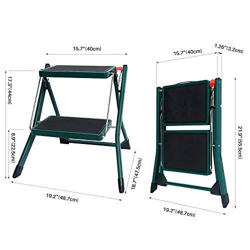 Delxo 2 Step Stool Stepladders Lightweight White Folding Step Ladder with Handgrip Anti-Slip Sturdy and Wide Pedal Steel Ladder Mini-Stool 250lbs 2-Feet Green - delxousa