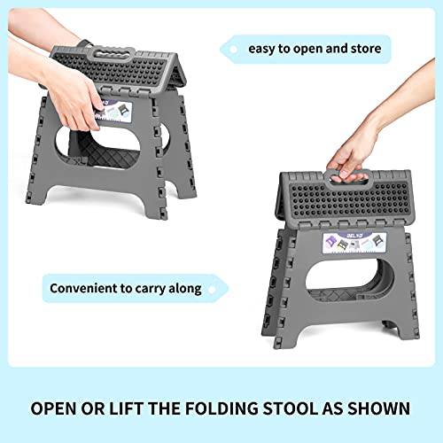 Delxo Folding Step Stool,Non-Slip Stool 11 inch Height Premium Heavy Duty Foldable Stool for Kids,Kitchen Garden Bathroom Stepping Stool 2 Pack in Grey,2021 Upgrade Dotted Texture - delxousa