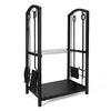 Delxo Fireplace Rack with 4 pcs Fireplace Tools Fireplace Log Holder for Indoor and Outdoor Black Fireplace Log Rack Wrought Iron Logs Bin Holder for Fireplace Tool Set - delxousa