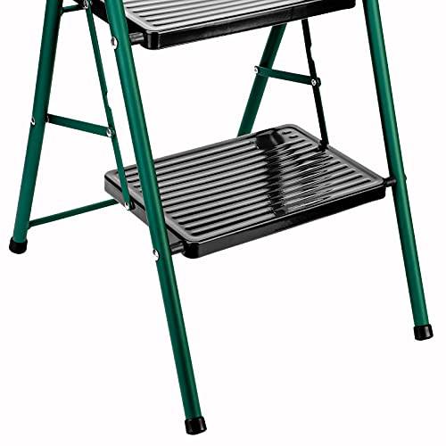 Delxo Step Ladder 3 Step Folding Step Stool with Anti-Slip Wide Pedal,Hold Up to 330lb Sturdy Steel 3 Step Stool,Lightweight Folding Step Ladder for Adults Green - delxousa