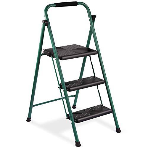 Delxo 3 Step Stool,Lightweight But Sturdy Step Ladder Folding Step Stool with Wide Pedal to Reach High, Easy to Fold and Store Compact 3 Step Ladder for Kitchen,Pantry,Laundry.Hold Up to 330Lbs Green - delxousa