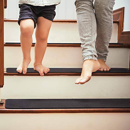 Delxo Non Slip Carpet Stair Treads, Set of 7, Rug Non Skid Runner for Grip and Beauty. Safety Slip Resistant for Kids, Elders, and Dogs,Pre Applied Adhesive .6''x30'' (Black) - delxousa