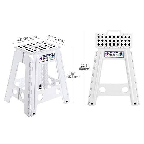 Delxo 18” Folding Step Stool in White,1 Pack Premium Heavy Duty Foldable Stool for Adults,Portable Collapsible Plastic Step Stool,Non Slip Folding Stools for Kitchen Bathroom Bedroom - delxousa