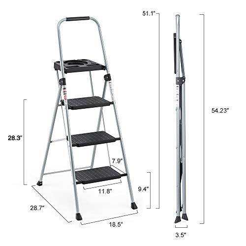 Delxo Folding Steel 3-Step Stool Ladder Tool Equipment for Indoor, Outdoor with Soft Handgrip Anti-Slip Widen Pedals Safe Metal Lock Design 300lbs Capacity - delxousa