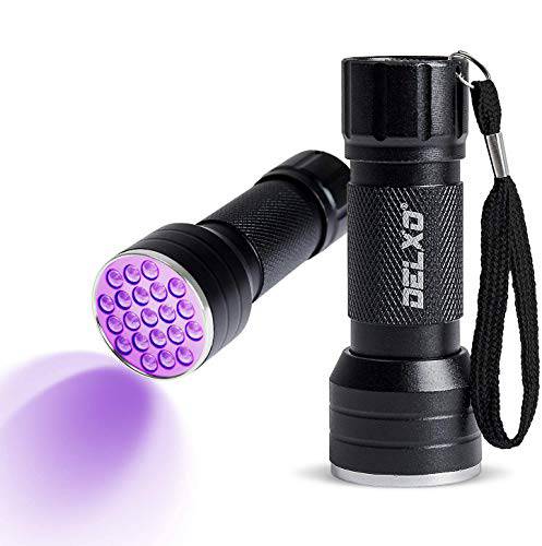 2 Pack UV Flashlight, Delxo 21 LED Black light Flashlite 395nm Detector for Dog Pet Urine Stains Bed Bugs and Scorpions,Authenticate Currghtency,Detection Lis of Fluorescent Agent - delxousa