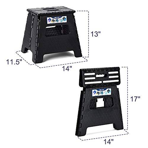 Delxo 13 Inch Folding Step Stool,1 Pack Plastic Stool in Black,Extra-Thicken Kitchen Step Stool,Non Slip 2021 Strengthen Plastic Stepping Stool for Kids & Adults - delxousa