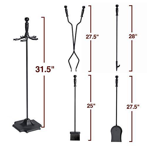 Syntrific 5 Pieces 32inch Fireplace Tool Set Black Cast Iron Fire Place Tool Set with Log Holder Fire Pit Stand Rustic Tongs Shovel Antique Broom Chimney Poker Wood Stove Hearth Accessories Set - delxousa