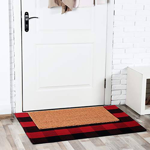 Delxo Cotton Buffalo Plaid Rug,24"x36" Hand-Woven Indoor or Outdoor Rugs for Layered Door Mats Washable Carpet for Front Porch/Kitchen/Farmhouse/Entryway (Black&Red) - delxousa