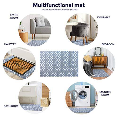 Delxo Door Mats, 27.5"x43.5" Cotton Hand-Woven Washable Door Rugs. Quatrefoil Pattern,Great for Indoor, Outdoor,Front Door,Bedroom,Laundry. Grey and White - delxousa
