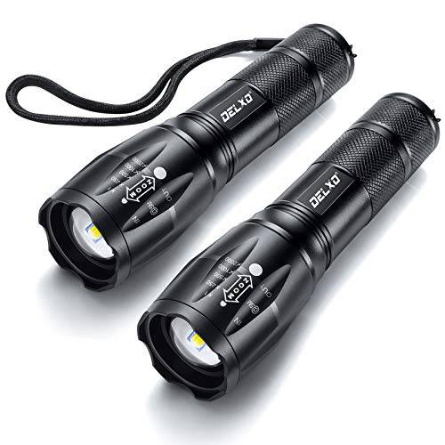 DELXO Flashlights High Lumens, Tactical Flash Light 2 Pack, LED Handheld Flashlights With 5 Modes, Zoomable, Water Resistant, EDC Flashlight for Camping, Outdoor, Emergency, Hiking, Survival - delxousa