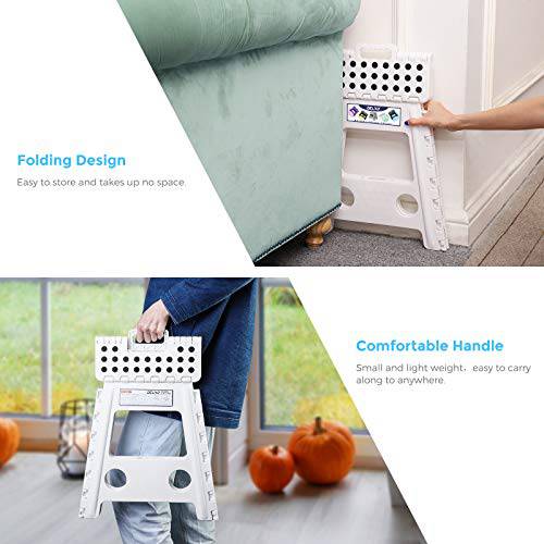 Delxo 16” Folding Step Stool in White,1 Pack Premium Heavy Duty Foldable Stool for Adults,Portable Collapsible Plastic Step Stool,Non Slip Folding Stools for Kitchen Bathroom Bedroom - delxousa