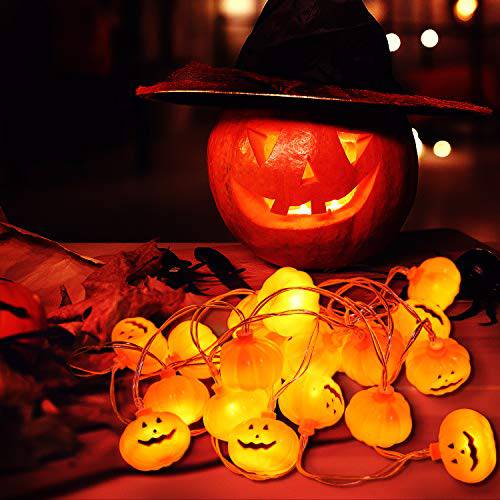 Delxo Halloween Decorations String Lights, 20 LED Pumpkin String Lights 9.8 Feet for Halloween Party Outdoor & Indoor, Battery Powered 2 Modes Steady/Flickering Lights Waterproof Decorate Pumpkin - delxousa
