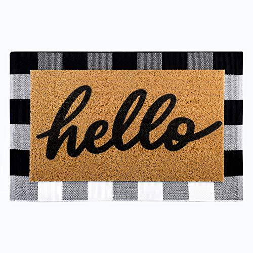 Delxo Cotton Buffalo Plaid Rug,24"x36" Hand-Woven Indoor or Outdoor Rugs for Layered Door Mats Washable Carpet for Front Porch/Kitchen/Farmhouse/Entryway (Black&White) - delxousa