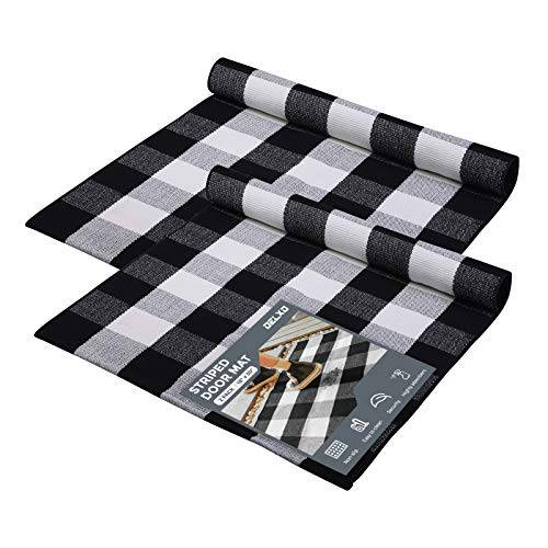 Black and White Striped Outdoor Rug Front Porch Rug 27.5x43 Cotton  Hand-Woven Welcome Mats Layered Door Mats for Front Porch/Entryway/Laundry