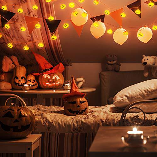 Delxo Halloween Decorations String Lights, 20 LED Pumpkin String Lights 9.8 Feet for Halloween Party Outdoor & Indoor, Battery Powered 2 Modes Steady/Flickering Lights Waterproof Decorate Pumpkin - delxousa