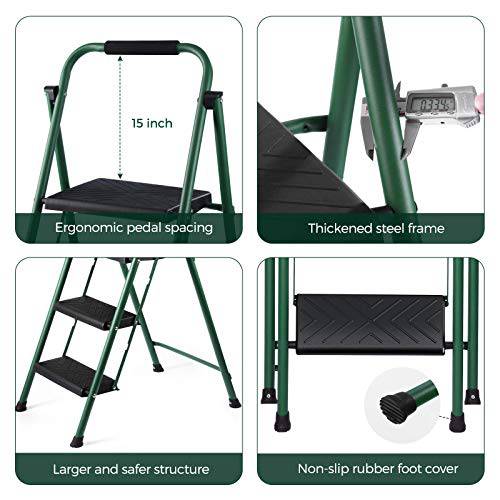 Delxo 3 Step Stool,Lightweight But Sturdy Step Ladder Folding Step Stool with Wide Pedal to Reach High, Easy to Fold and Store Compact 3 Step Ladder for Kitchen,Pantry,Laundry.Hold Up to 330Lbs Green - delxousa