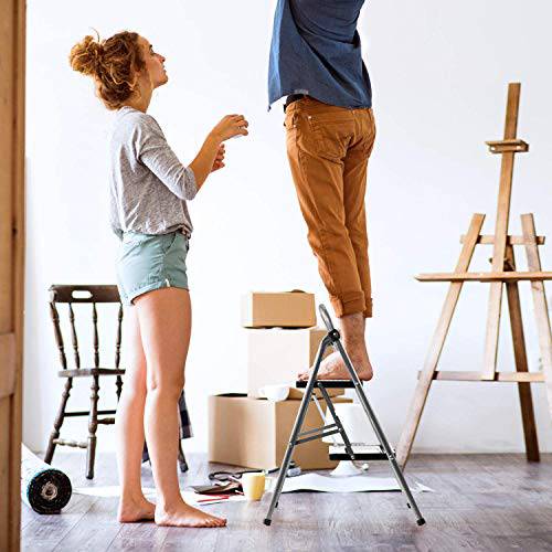 Delxo Folding Step Stool- 2 Step Ladder with Anti-Slip Pedal, Hold Up to 330LBS Lightweight and Multi-Use for Household and Kitchen Small 2 Step Stool Steel Grey - delxousa