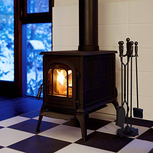 Syntrific 5 Pieces 32inch Fireplace Tool Set Black Cast Iron Fire Place Tool Set with Log Holder Fire Pit Stand Rustic Tongs Shovel Antique Broom Chimney Poker Wood Stove Hearth Accessories Set - delxousa