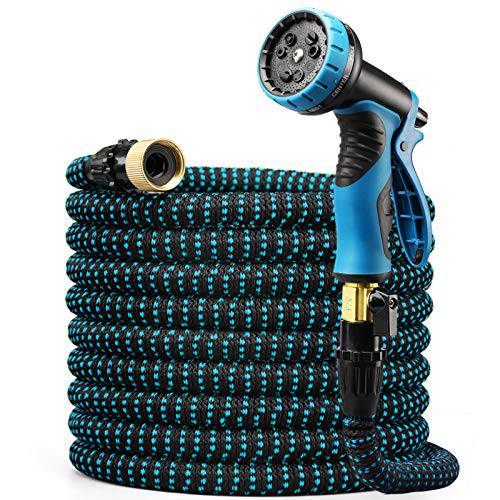 Delxo 75FT Expandable Garden Hose Water Hose with 9-Function High-Pressure Spray Nozzle, Heavy Duty Flexible Hose, 3/4" Solid Brass Fittings Leakproof Design - delxousa