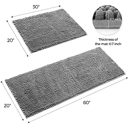 Delxo Kitchen Rug Sets,20"X30"+20"X60" 2 Piece Non-Slip Soft Super Absorbent Kitchen Mat Doormat Carpet Set,Chenille Microfiber Material (Grey) - delxousa