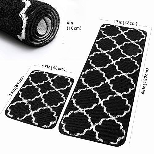 Delxo Kitchen Rug Set ,17"x48"+17"x24" Non Slip Machine Washable Kitchen Rugs and Mats Set Kitchen Mat Rug Runner Set Indoor Outdoor Entry Rug Floor Carpet (Black - delxousa