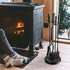Delxo 5 Pcs Heavy Duty Steel Fireplace Tool Set Black Cast Fire Place Tool Set with Log Holder Fire Pit Stand Rustic Tongs Shovel Antique Broom Chimney Poker Wood Stove Hearth Accessories Set - delxousa