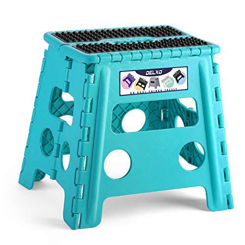 Delxo Folding Step Stool,Non-Slip Stool 13 inch Height Premium Heavy Duty Foldable Stool for Kids and Adults,Kitchen Garden Bathroom Stepping Stool 1 Pack in Light Blue,2021 Upgrade Dotted Texture - delxousa