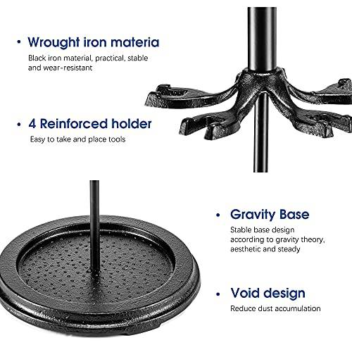 Delxo 5 Pcs Heavy Duty Steel Fireplace Tool Set Black Cast Fire Place Tool Set with Log Holder Fire Pit Stand Rustic Tongs Shovel Antique Broom Chimney Poker Wood Stove Hearth Accessories Set - delxousa