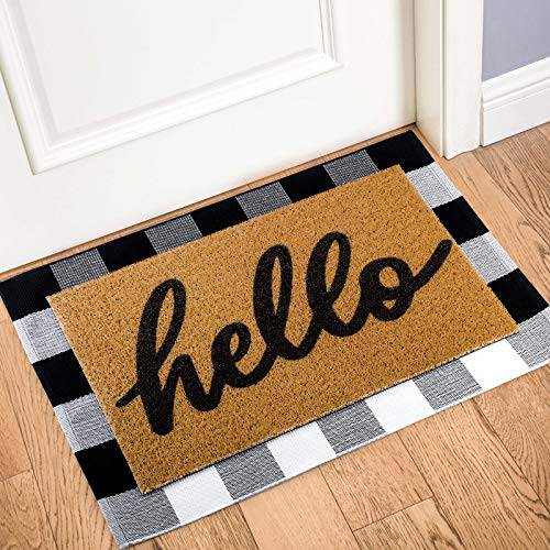 Delxo Cotton Buffalo Plaid Rug,27.5"x43.5" Hand-Woven Indoor or Outdoor Rugs for Layered Door Mats Washable Carpet for Front Porch/Kitchen/Farmhouse/Entryway (Black&White) - delxousa