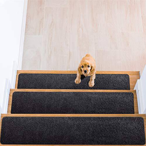 Delxo Non Slip Carpet Stair Treads, 8''x30'' Set of 14,Rug Non Skid Stair Runner for Wooden Steps. Safety Slip Resistant for Kids, Elders, and Dogs,Pre Applied Adhesive (Black) - delxousa