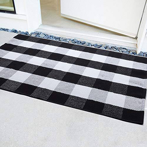 Black and White Striped Outdoor Rug Front Porch Rug 27.5x43 Cotton  Hand-Woven Welcome Mats Layered Door Mats for Front Porch/Entryway/Laundry