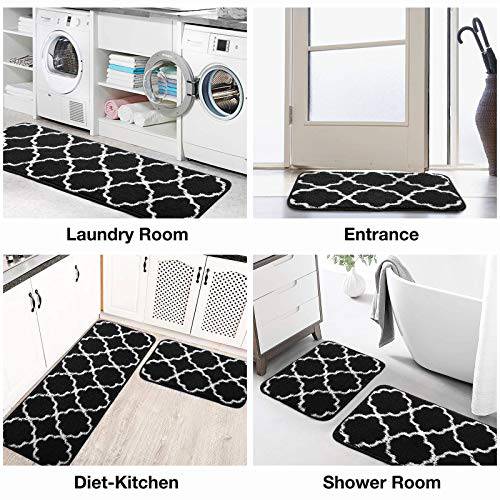 Delxo Kitchen Rug Set ,17"x48"+17"x24" Non Slip Machine Washable Kitchen Rugs and Mats Set Kitchen Mat Rug Runner Set Indoor Outdoor Entry Rug Floor Carpet (Black - delxousa