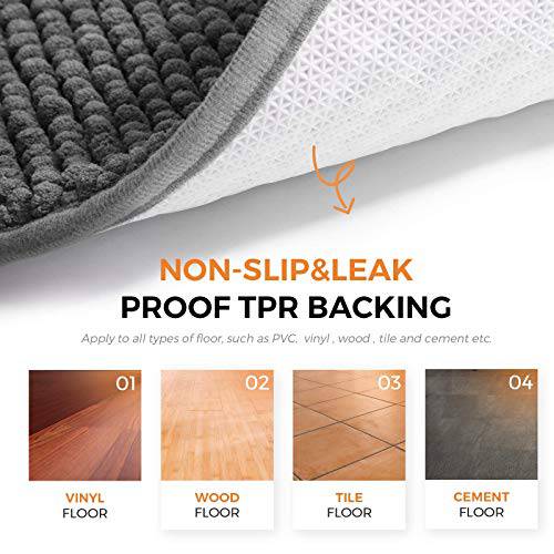 Delxo Kitchen Mat Sets,17"X48"+17"X24" 2 Piece Non Slip Soft Super Absorbent Kitchen Rug Chenille Microfiber Doormat Carpet Set(Grey) - delxousa