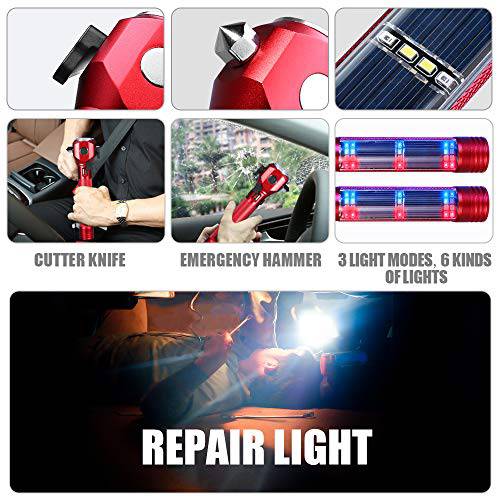 Delxo Patriot Flashlight, Handheld Solar Powered Tactical Flashlights Cell Phone Charger, Multi Function Car LED Flashlight with 2000mAh Battery, USB Charger, Portable Flashlights for Camping Red - delxousa