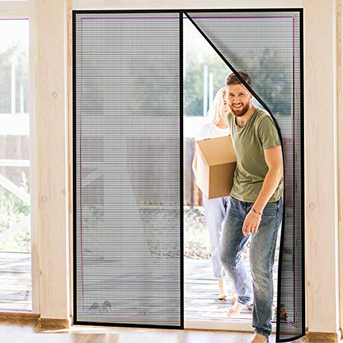 Delxo72x80" Magnetic Screen Door with 32 Magnetics Durable Fiberglass Mesh Curtain,Dogs Pets Friendly Door Screen, Black - delxousa