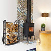 Syntrific Fireplace Log Rack with 4 Fireplace Tools Fireplace Log Holder for Indoor and Outdoor Heavy Duty Steel Black Fireplace Log Rack Wrought Iron Logs Bin Holder for Fireplace Tool Set - delxousa