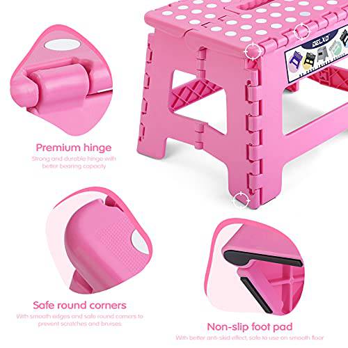 Delxo 9” Folding Step Stool in Pink,1 Pack Premium Heavy Duty Foldable Stool for Kids,Portable Collapsible Plastic Step Stool,Non Slip Folding Stools for Kitchen Bathroom Bedroom - delxousa