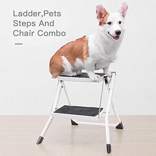 Delxo 2 Step Stool Stepladders Lightweight White Folding Step Ladder with Handgrip Anti-Slip Sturdy and Wide Pedal Steel Ladder Mini-Stool 250lbs 2-Feet - delxousa
